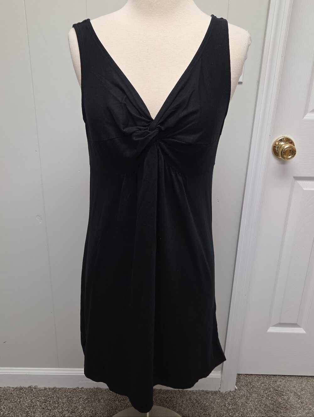Ann Taylor LOFT Women's Black Sleeveless Knit Dress Front Drape Size M